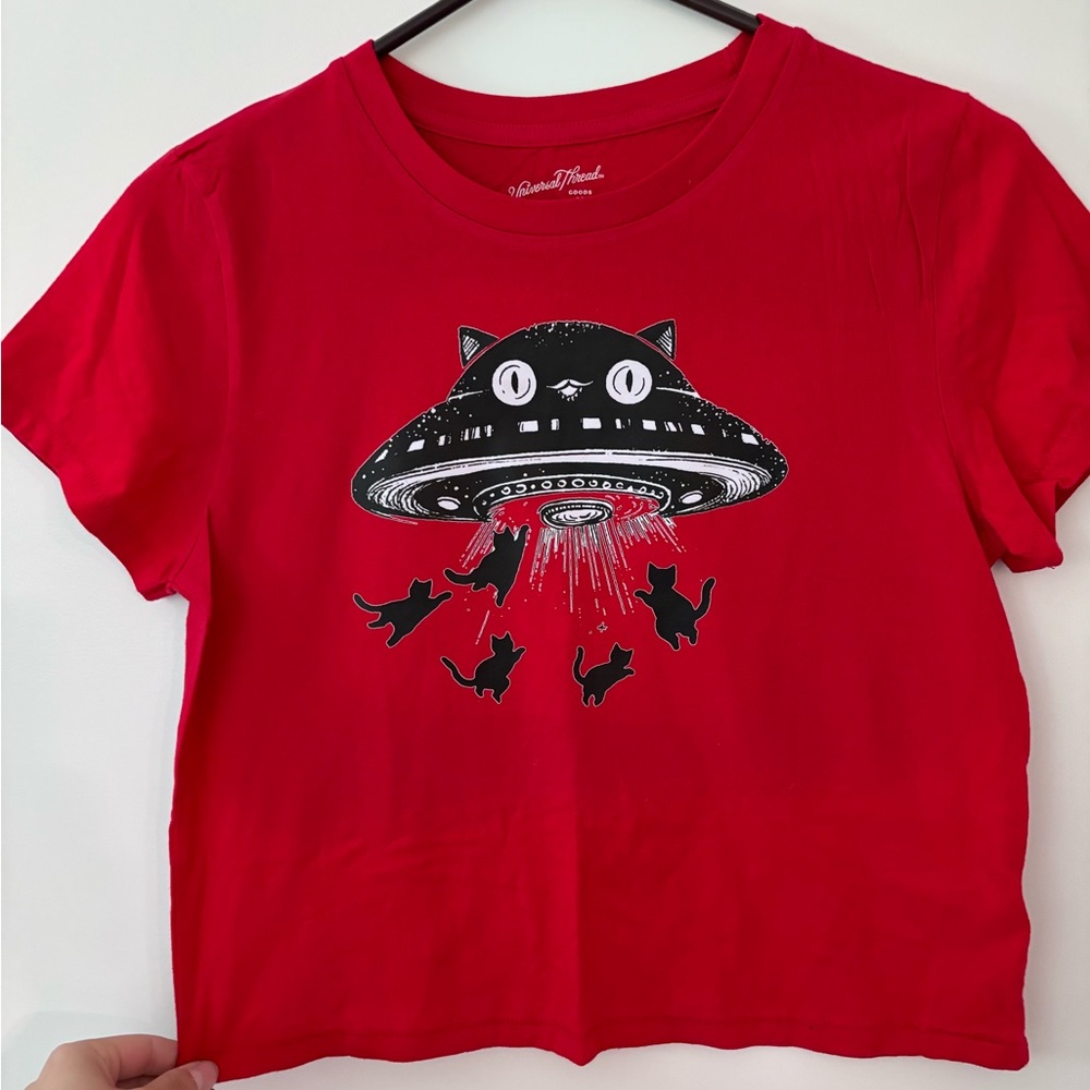“alien cat” handmade crop top tshirt